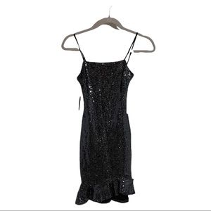 NWT‎ Sunset + Spring Womens Sequin Spaghetti Strap Ruffled Hem Bodycon Dress XS.